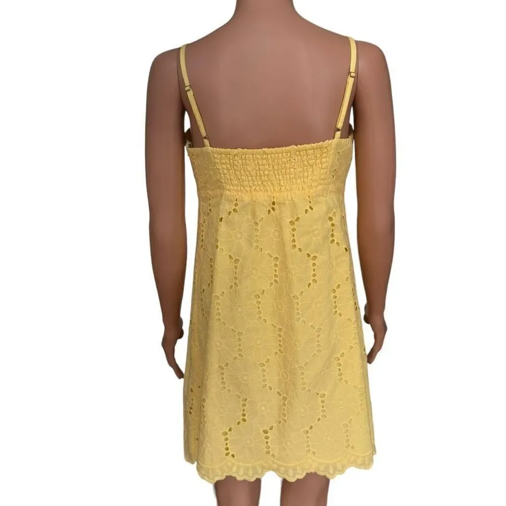Lilly Pulitzer Yellow Eyelet Spaghetti Strap Dress with Sweetheart Neckline Sz 4
